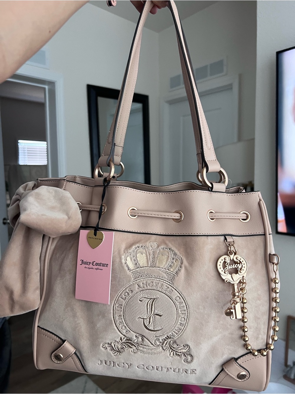 New Juicy Couture Classic Juicy Lover Tote Buff Beige Tan Daydreamer Bag